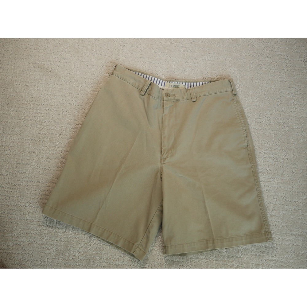 J.Crew Mens Khaki Chino Shorts Size 33 Tan 100% Cotton 9‎ Inch Inseam Flat Front